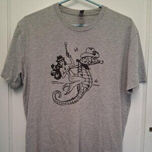 Men's Cowgirl Mermail Riding a Seahorse Gray T-Shirt